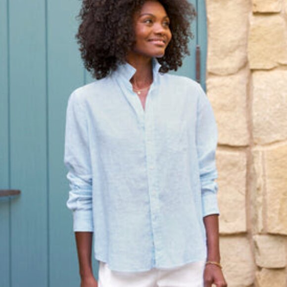 Frank and Eileen EILEEN Turquoise Stripe Classic Linen Turquoise Stripe Small - Picture 1 of 5